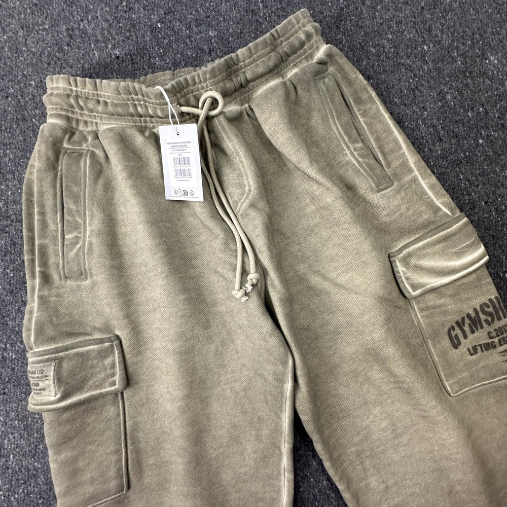 Gymshark Men's Heavyweight Washed Cargo Joggers Sweatpants Green Size M NWT